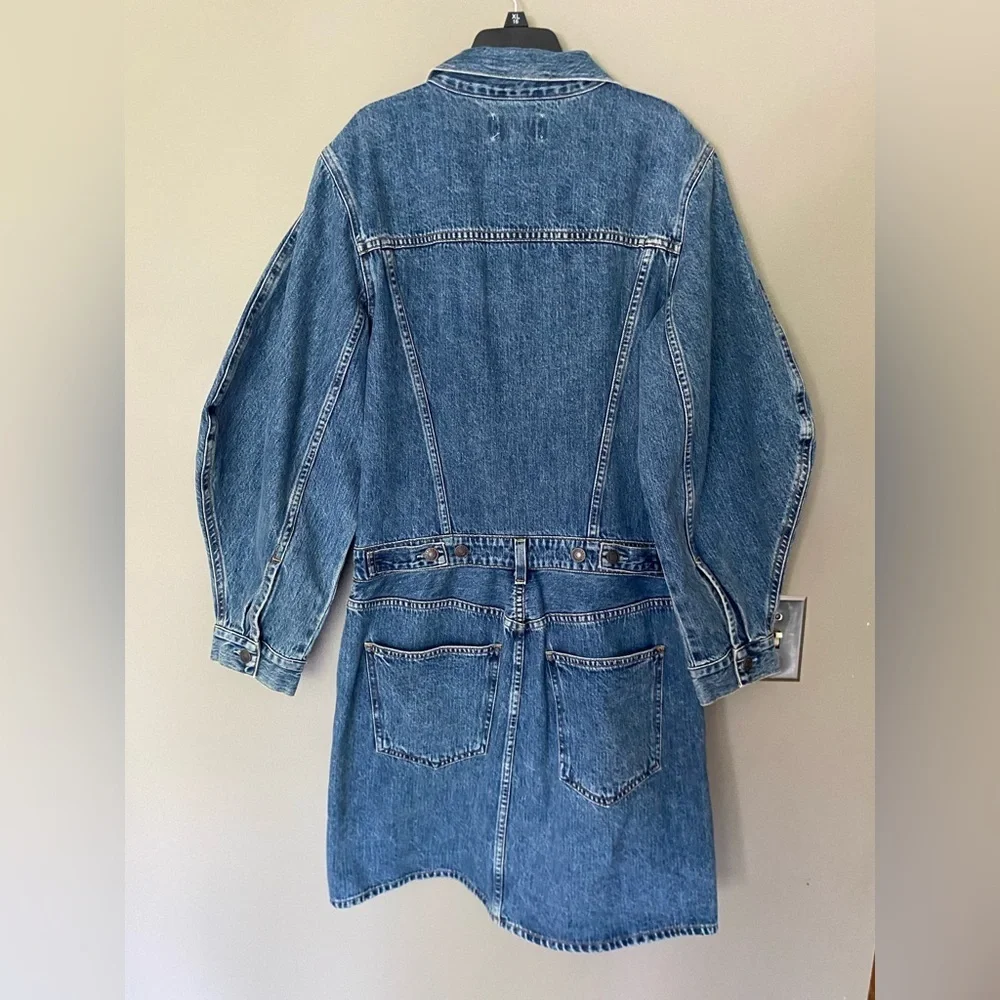 NWT AGOLDE x ANTHROPOLOGIE Denim Mini Dress Balloon Sleeves Size 12 - Picture 7 of 11